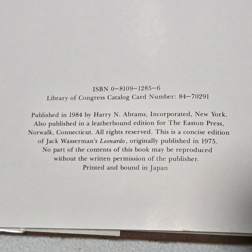 Leonardo da Vinci by Jack Wasserman Harry N Abrams 1984 Hardcover Art Book